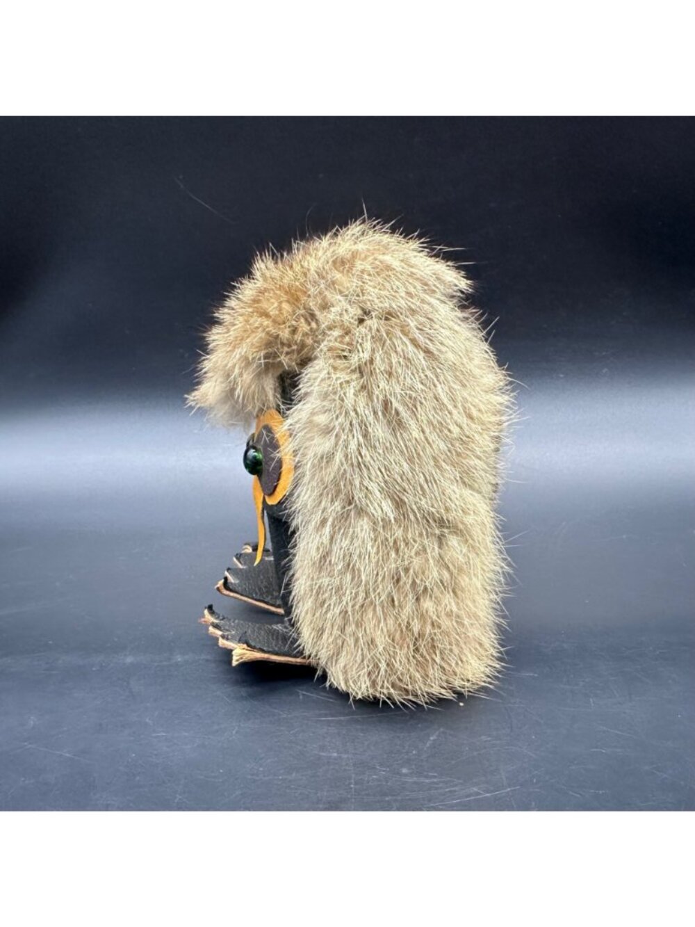 Vintage Owl Figurine Fur Leather Mid Century Kitsch Woodland Creature Retro - Picture 3 of 11